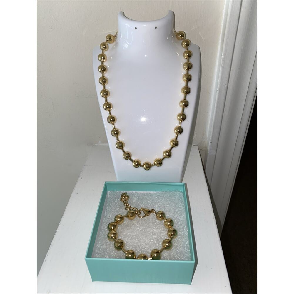 J Bloom Bubble Beaded Yellow Goldtone Necklace 16” And 7.5” Bracelet Set In Box